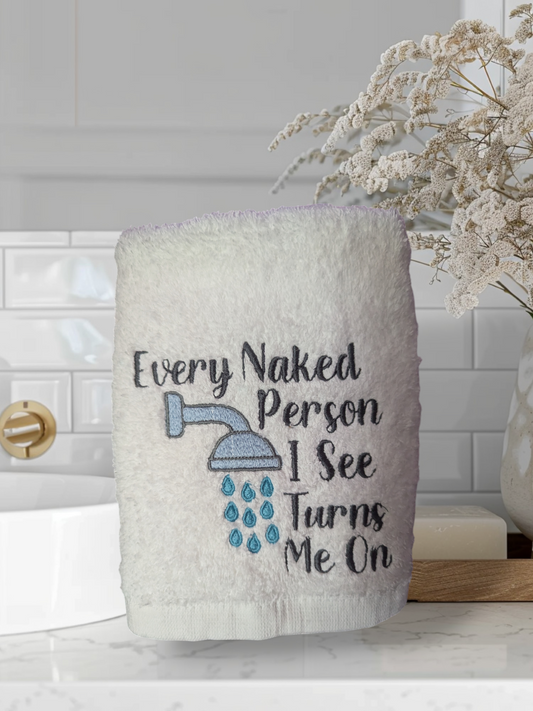 Turns Me On Embroidered Hand Towel